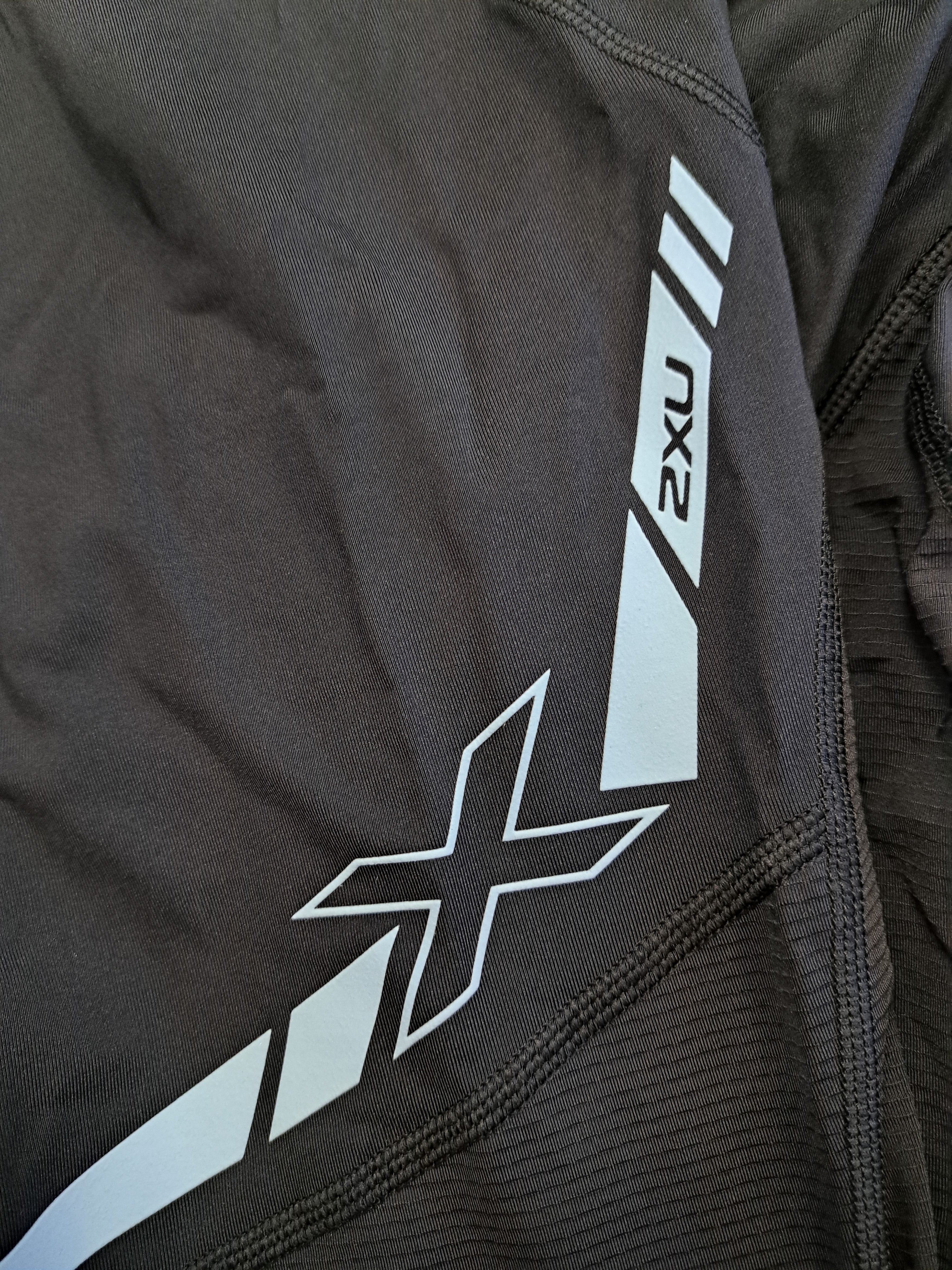 2XU Mid-Rise Run Dash Line Tights, Damen, Laufhose, Black/Light Blue