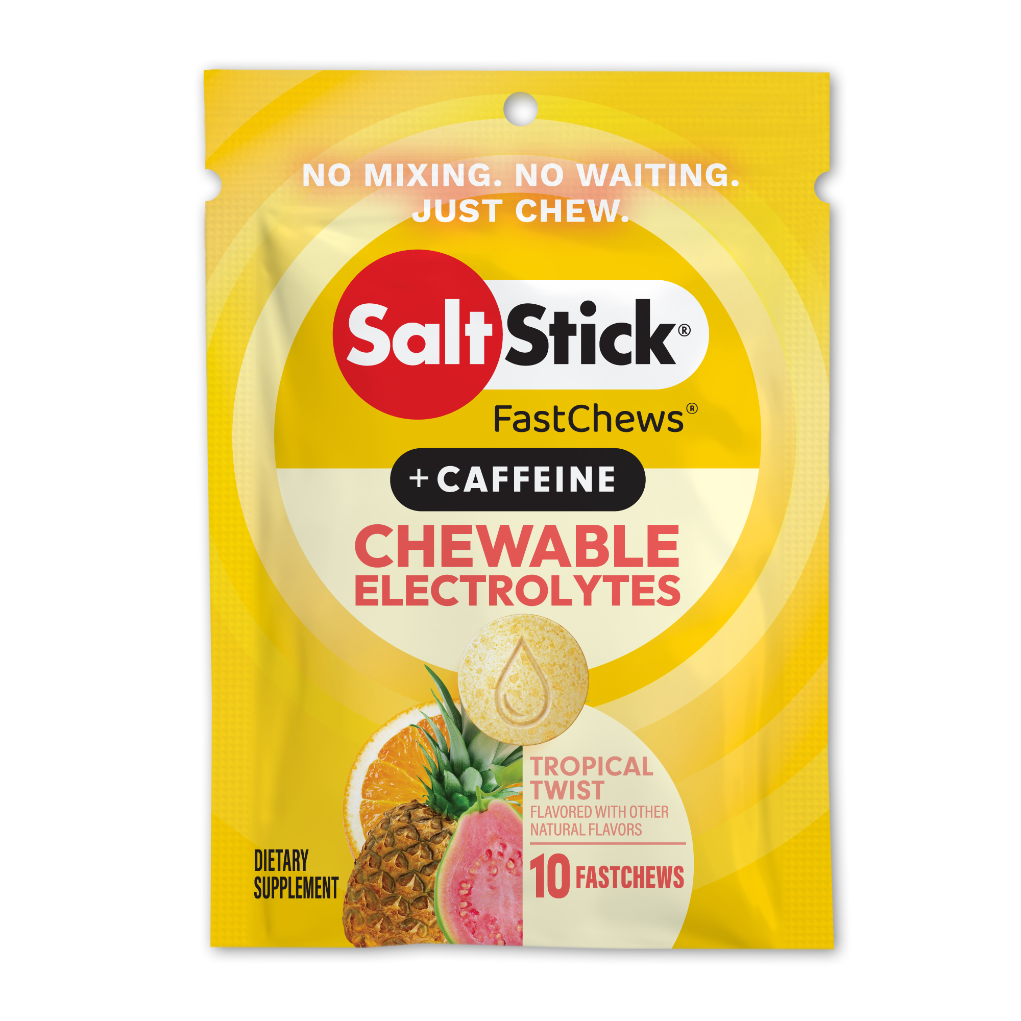 SaltStick FastChews Tropical Twist + Caffeine, Elektrolyt-Kautabletten, 10Stück, 16g