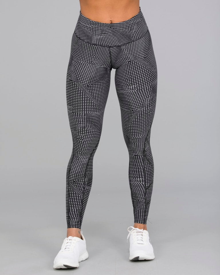 2XU Print Mid-Rise Compression Tights, Damen, Laufhose, White X Black/Black