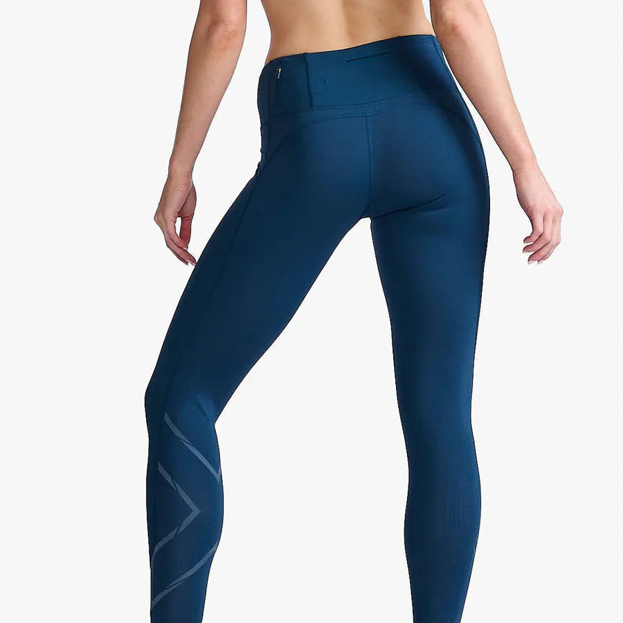 2XU Light Speed Mid-Rise Compression Tights, Damen, Laufhose, Moonlight/Moonlight Reflective