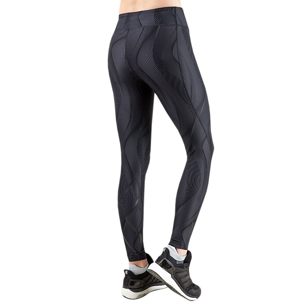 2XU Print Mid-Rise Comp Tights, Damen, Laufhose, Black Vertical Camo/Black