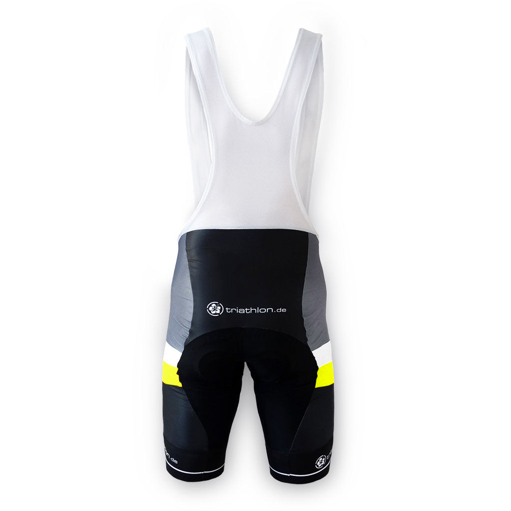 triathlon.de Elite Bib Short, Rad-Trägerhose, Herren, schwarz/grau/gelb