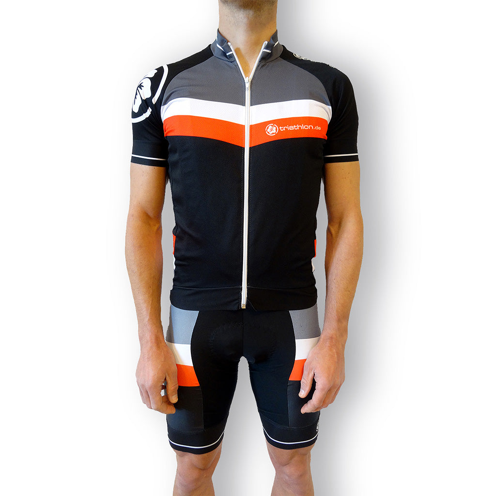 triathlon.de Elite Bib Short, Rad-Trägerhose, Herren, schwarz/grau/rot