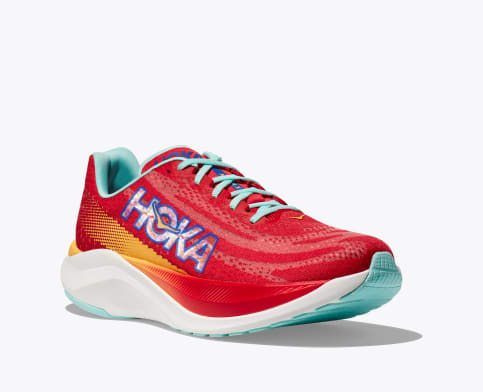 Hoka Mach X, Laufschuhe, Herren, Cerise / Cloudless