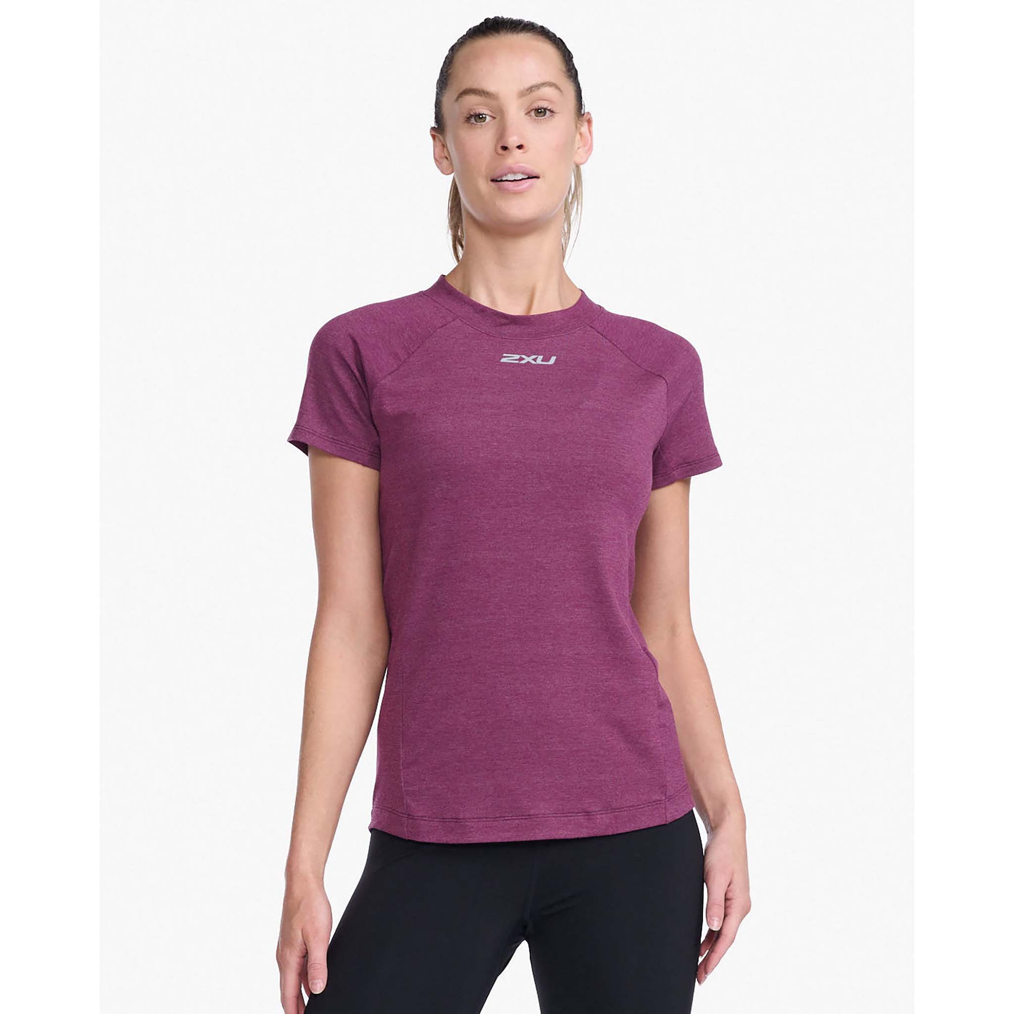 2XU Ignition Base Layer Tee, T-Shirt, Damen, Beet Marle/Silver Reflective