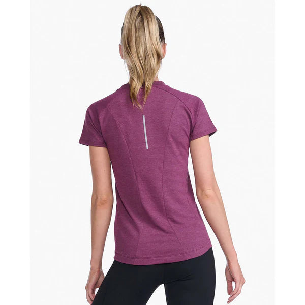 2XU Ignition Base Layer Tee, T-Shirt, Damen, Beet Marle/Silver Reflective