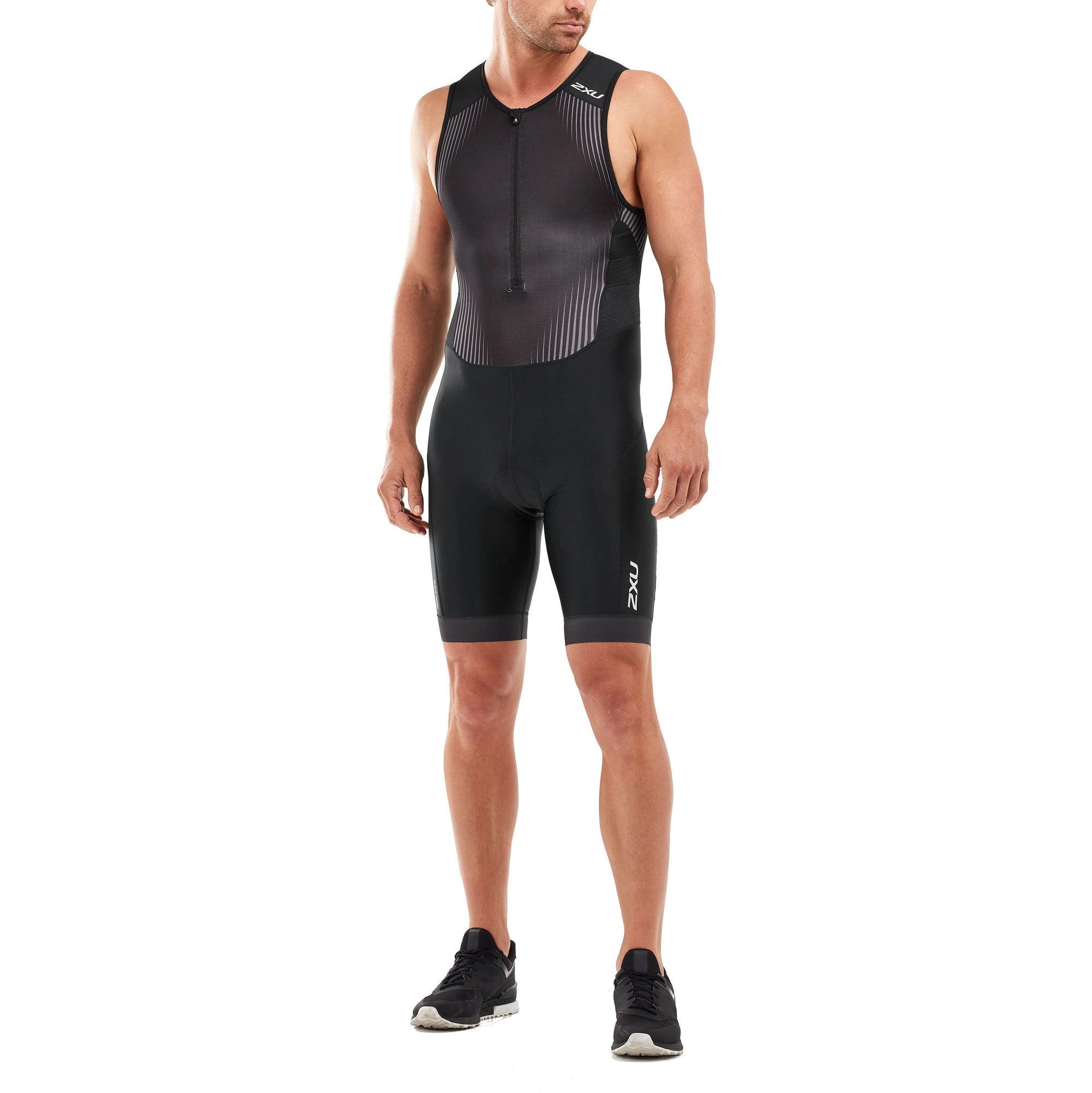 2XU Perform Front Zip Trisuit, Herren, Black/Shadow