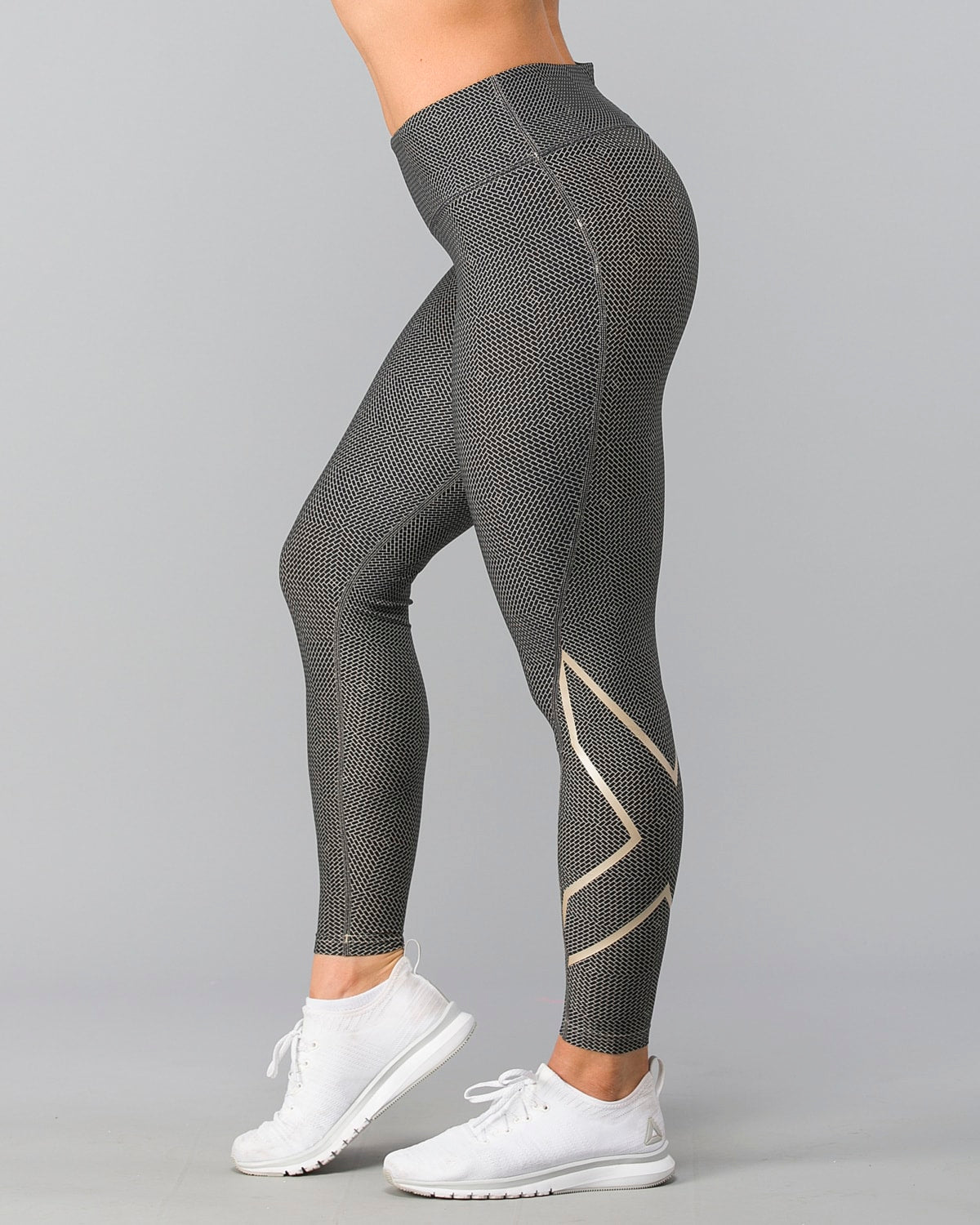 2XU Print Mid-Rise Comp Tights, Damen, Laufhose, Brick Black/Champagne