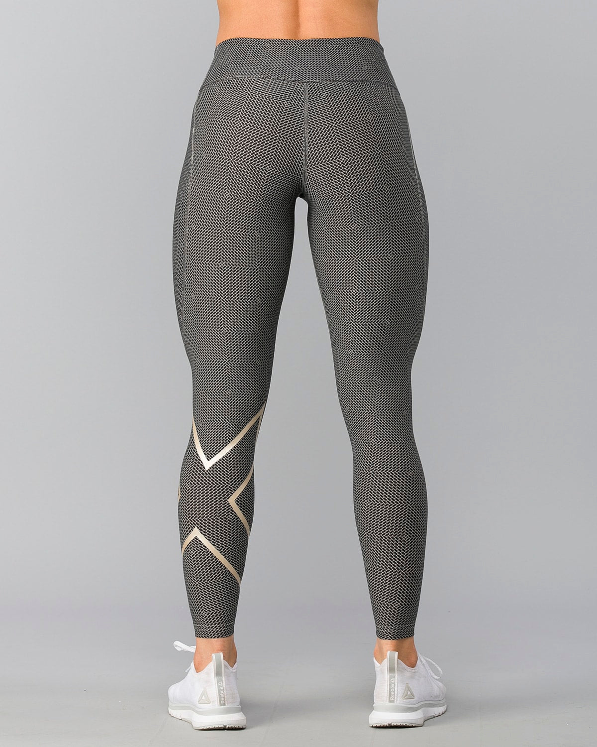 2XU Print Mid-Rise Comp Tights, Damen, Laufhose, Brick Black/Champagne