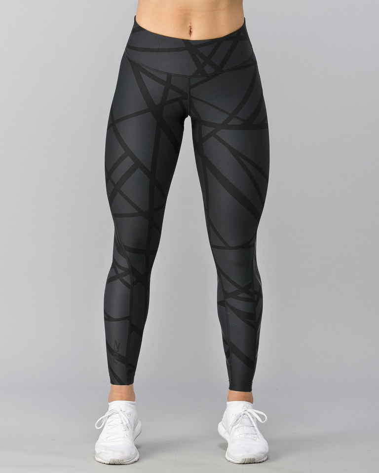 2XU Print Mid-Rise Compression Tights, Damen, Laufhose, Paint Strokes Black/Nero