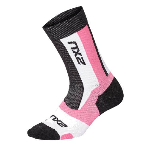 2XU VECTR Light Cushion Crew Socks, White/Magenta