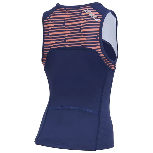 2XU Active Youth Tri Singlet, Kinder, Navy/Orange Stripes