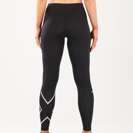 2XU Mid-Rise Compression Run Tights, Damen, Black/Silver Reflective
