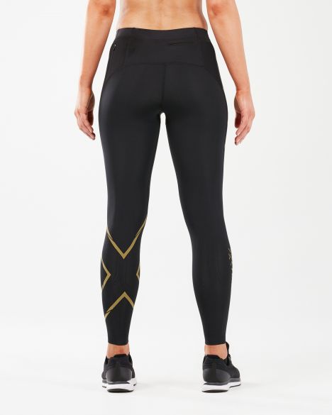 2XU MCS Run Compression Tights, Damen, Laufhose, Black/Gold Reflective