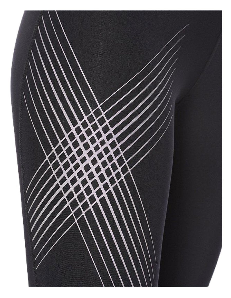 2XU Damen Mid-Rise Compression Tights, Black/Zephyr Chrome XLogo