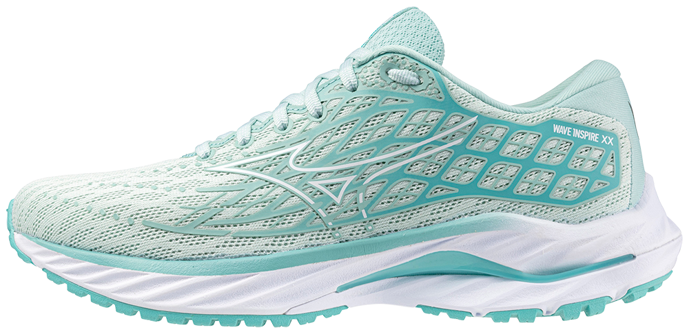 MIZUNO Wave Inspire 20, Damen, Eggshell Blue / White /Blue Turquoise