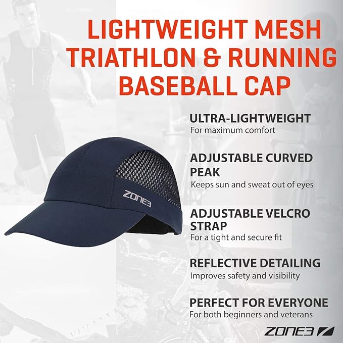 Zone3 Lightweight Mesh Triathlon and Running Baseball Cap, Navy/Silver