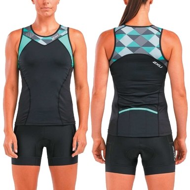 2XU Active Tri Singlet, Damen, schwarz/grün