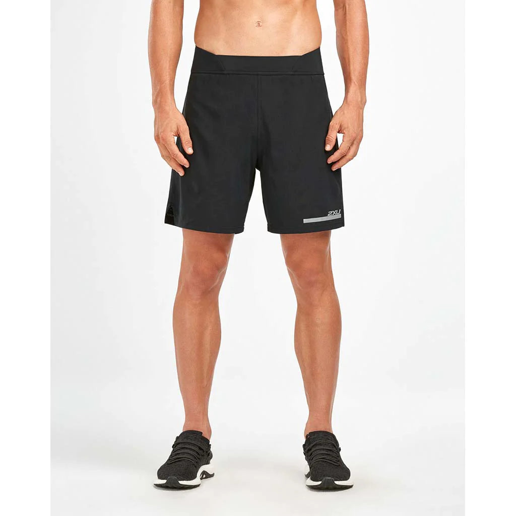 2XU Run 2 In 1 Compression 7 inch Shorts, Herren, Black/Silver