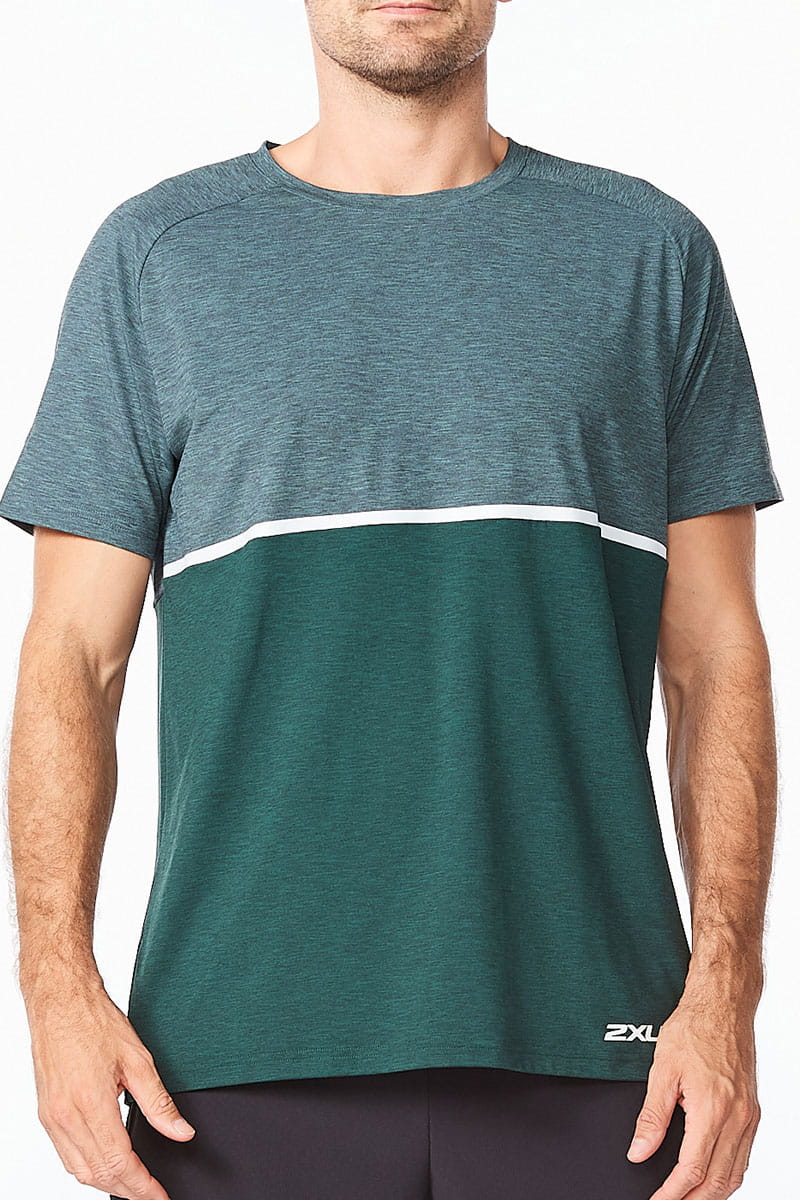 2XU Motion Colour Block Tee, Herren, Pine/Silver Sage