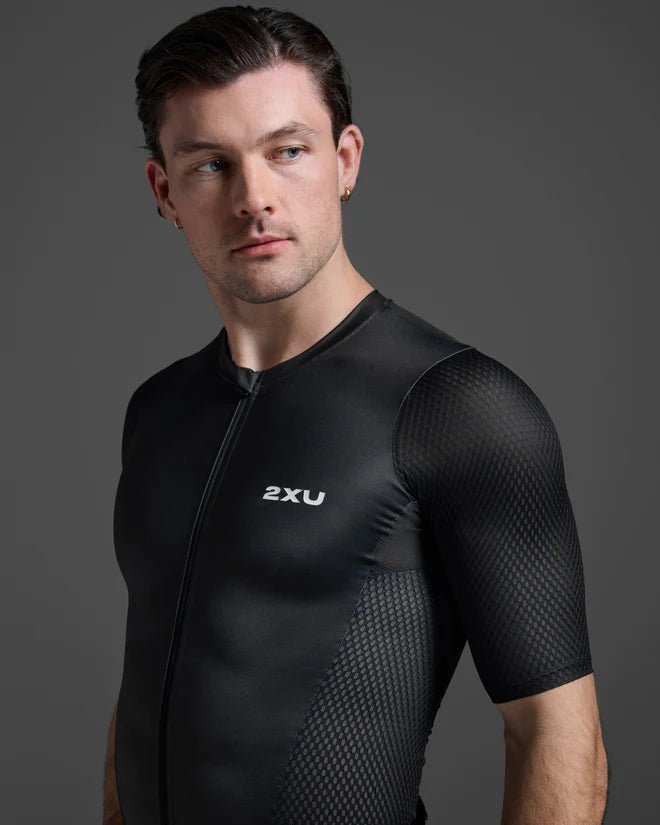 2XU Aero Hex Tri Sleeved Top, Herren, Black/White