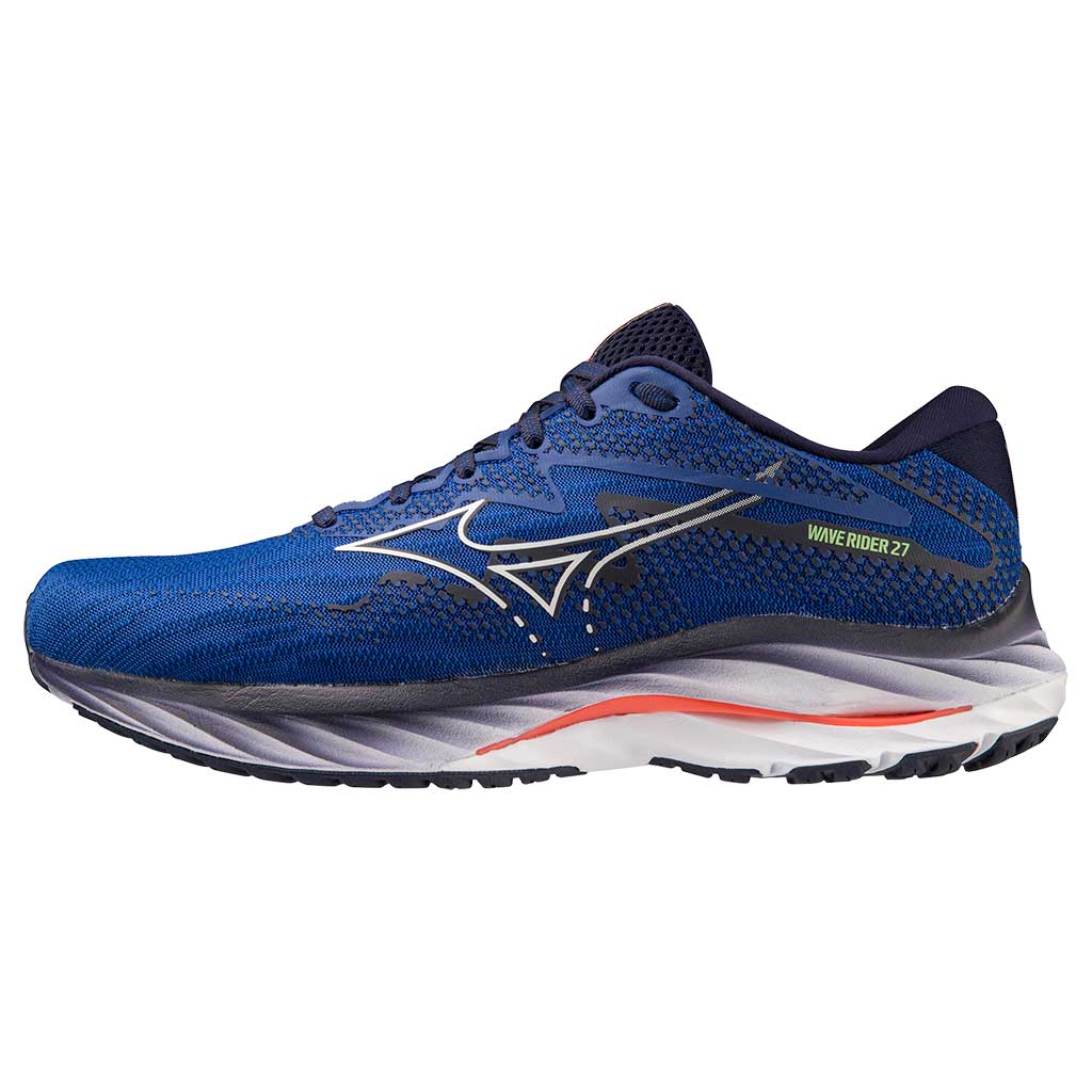 MIZUNO Wave Rider 27, Herren, Surf the Web/White/Neon Flame