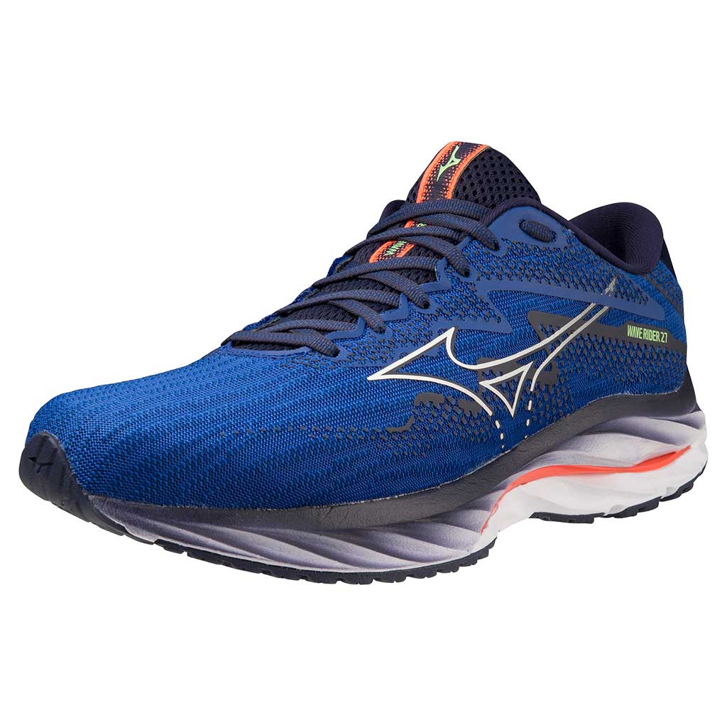 MIZUNO Wave Rider 27, Herren, Surf the Web/White/Neon Flame