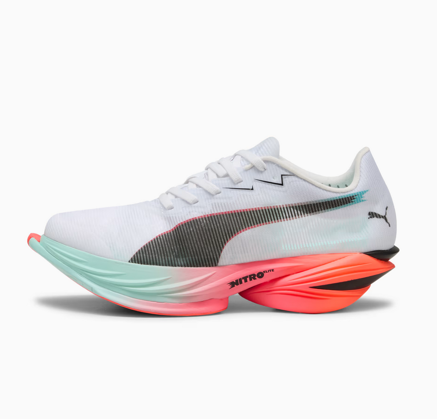 Puma FAST-R NITRO Elite 3, Laufschuhe, Damen, Puma White/Glowing Red/Mint Melt