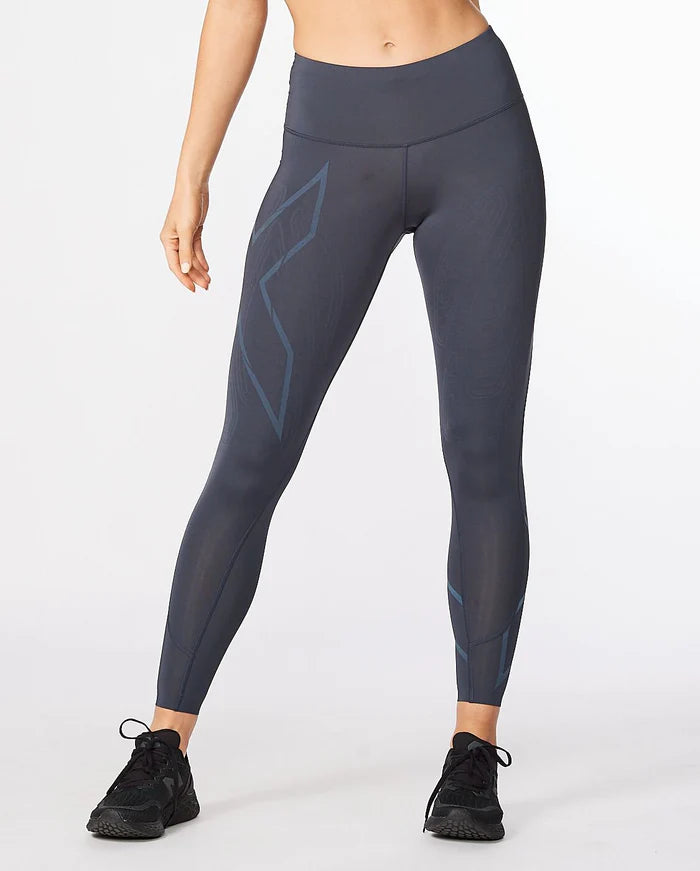 2XU Light Speed Mid-Rise Compression Tights, Damen, Laufhose, India Ink/Ink Reflective