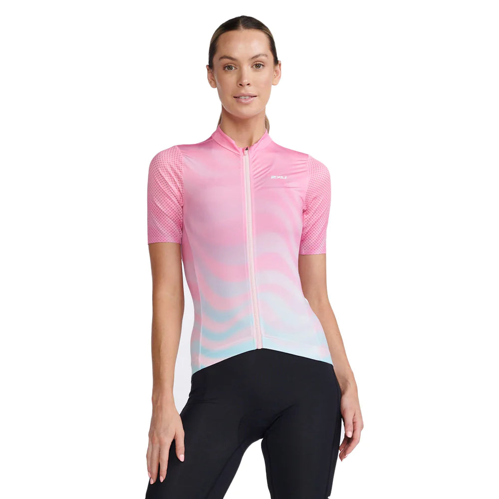 2XU Aero Short Sleeve Jersey, Radtrikot, Damen, Almond Blossom/White Reflective