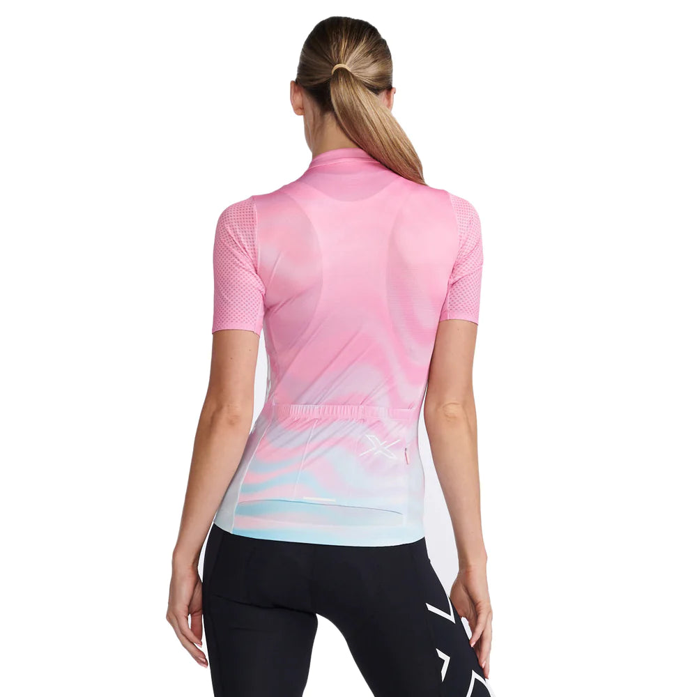 2XU Aero Short Sleeve Jersey, Radtrikot, Damen, Almond Blossom/White Reflective