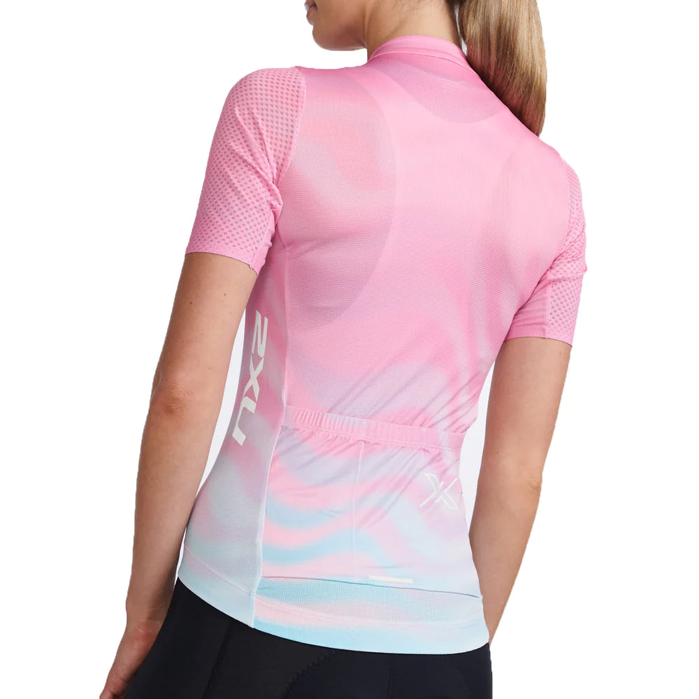 2XU Aero Short Sleeve Jersey, Radtrikot, Damen, Almond Blossom/White Reflective