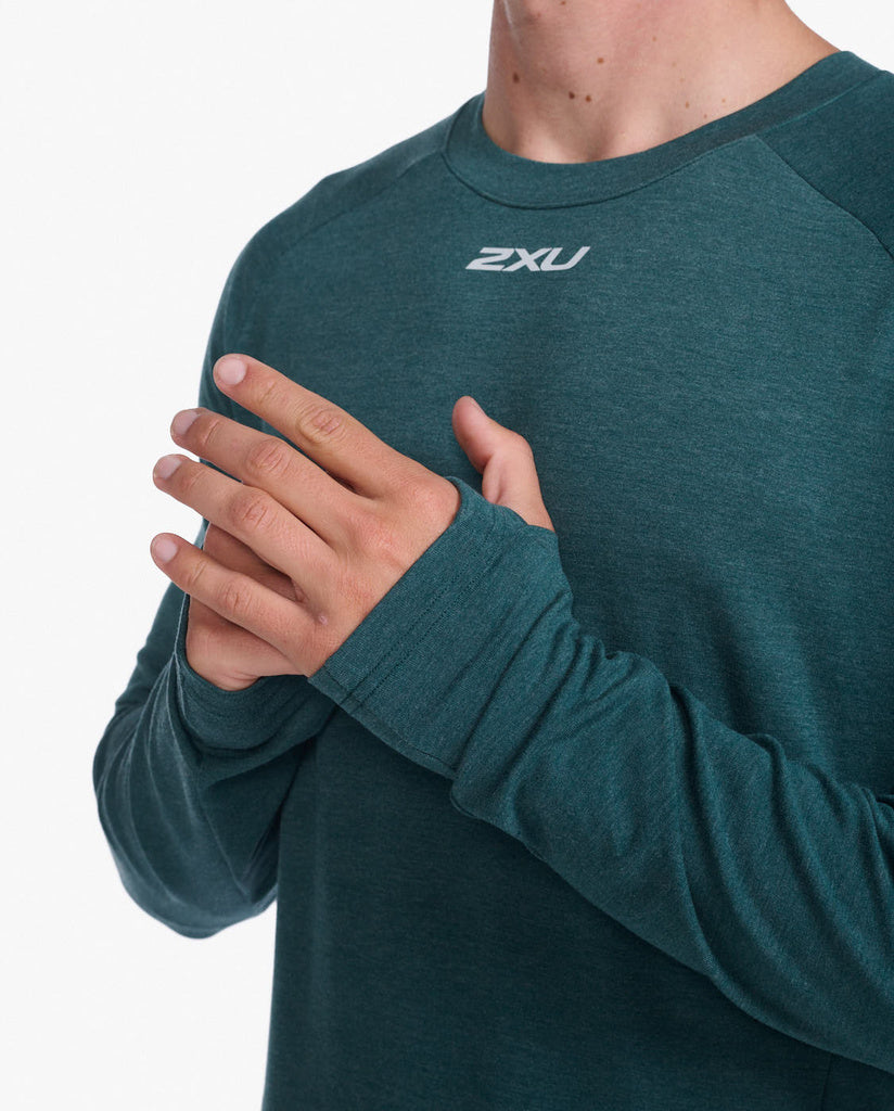 2XU Ignition Base Layer Longsleeve, Herren, Deep Jade Marle/Silver Reflective