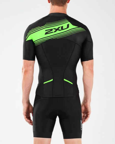 2XU Compression Sleeved Tri Top, Herren, schwarz/grün