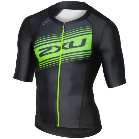 2XU Compression Sleeved Tri Top, Herren, schwarz/grün