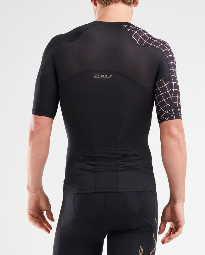 2XU Compression Sleeved Tri Top, Herren, schwarz/gold