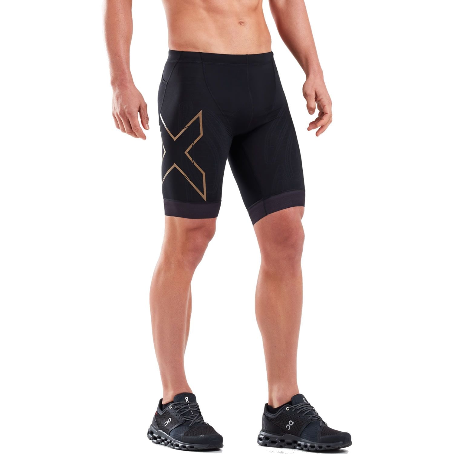 2XU Compression Tri Shorts, Herren, schwarz/gold