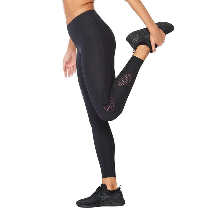 2XU Damen Mid-Rise Compression Tights, Black/Cranberry