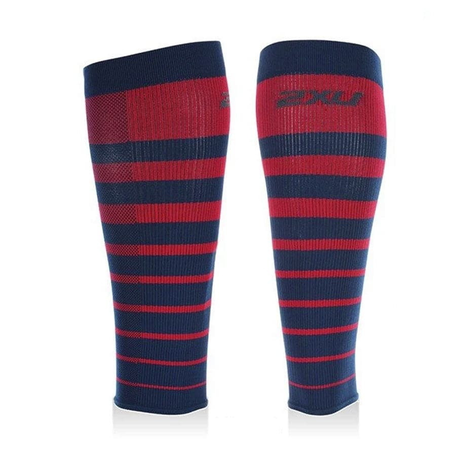 2XU Striped Run Performance Calf Sleeves, blau/rot