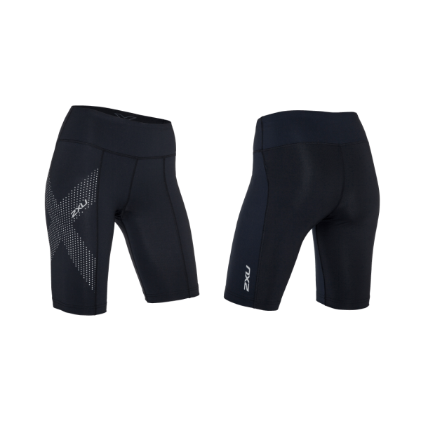 2XU Mid-Rise Compression Shorts, Damen, Black/Dotted Reflective Logo