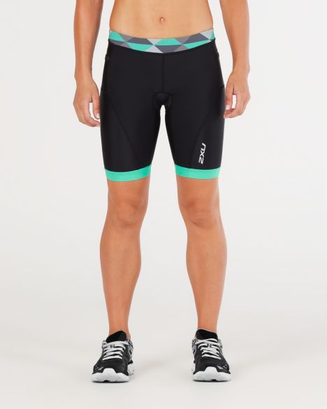 2XU Active 7" Tri Short, Damen, schwarz/grün