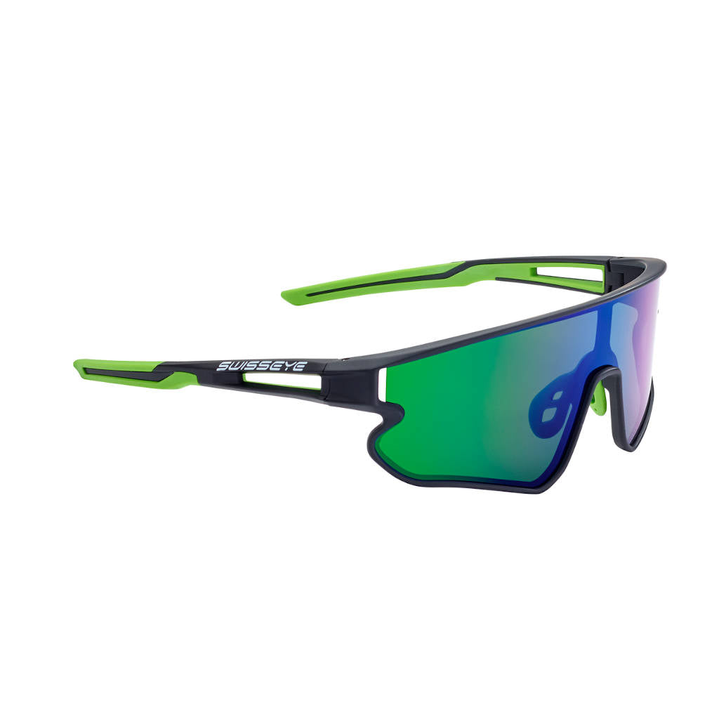 Swisseye Hurricane, schwarz matt/grün, Gläser green green Revo, Sportbrille, Radbrille