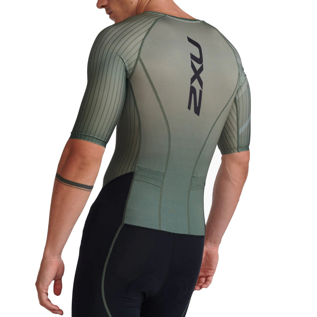 2XU Aero Sleeved Trisuit, Herren, alpine/periscope, olivegrün/schwarz