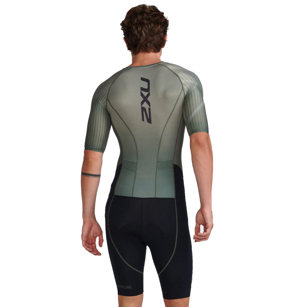 2XU Aero Sleeved Trisuit, Herren, alpine/periscope, olivegrün/schwarz