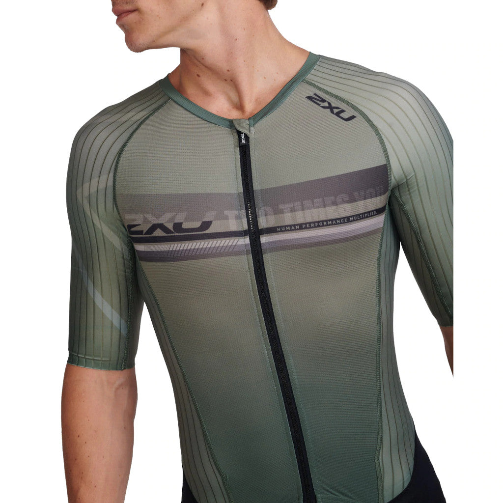 2XU Aero Sleeved Trisuit, Herren, alpine/periscope, olivegrün/schwarz