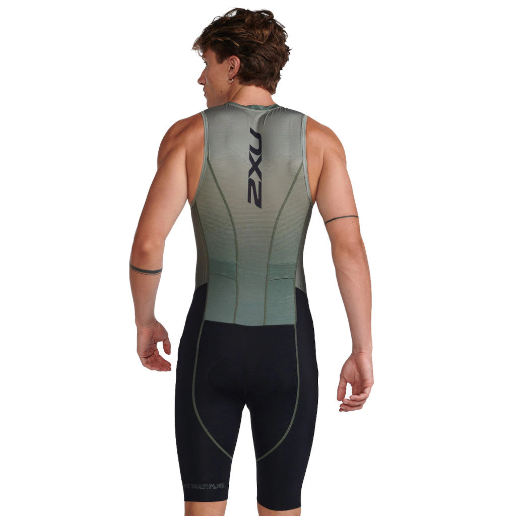 2XU Aero Front Zip Trisuit, Herren, alpine/periscope, olivegrün/schwarz