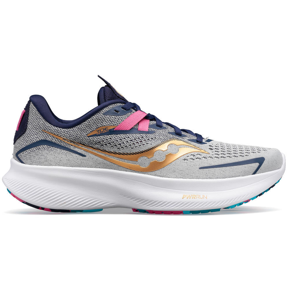 Saucony Ride 15, Damen, prospect/glass, hellgrau/blau/gold/weiß