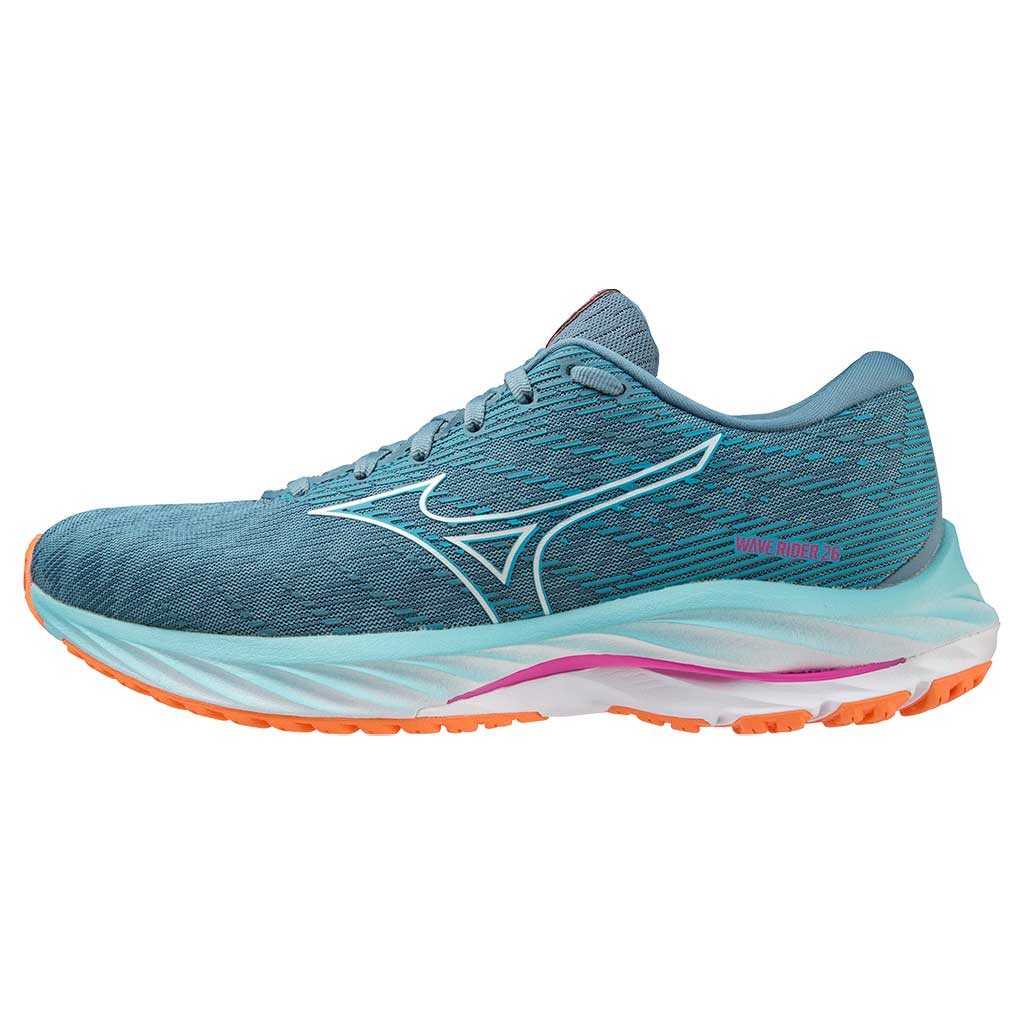 MIZUNO Wave Rider 26, Damen, Antigua Sand/White/Light Orange, blau/weiß/orange