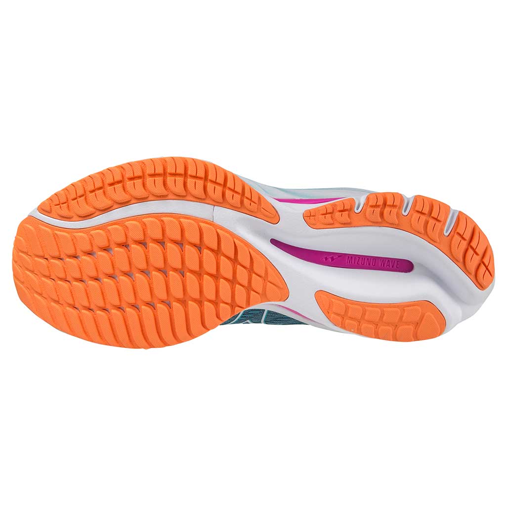 MIZUNO Wave Rider 26, Damen, Antigua Sand/White/Light Orange, blau/weiß/orange