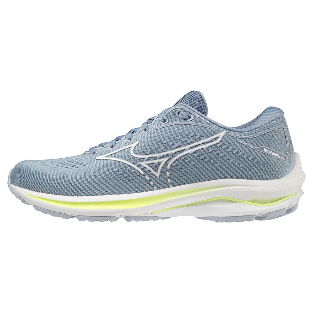 MIZUNO Wave Rider 25, Damen, Heather/White/Neo Lime, hellblau